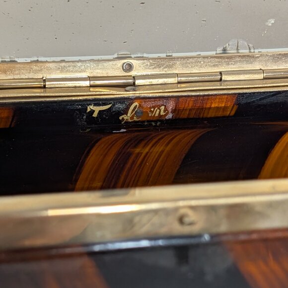 Wow TYROLEAN Amber & Black Lucite and Brass Purse from the 1950s, w/ Mirror - Picture 10 of 10